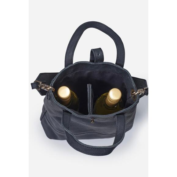 New Parker Clay Valley Wine Tote Leather Black Cylindrical Two Bottles - Picture 2 of 14